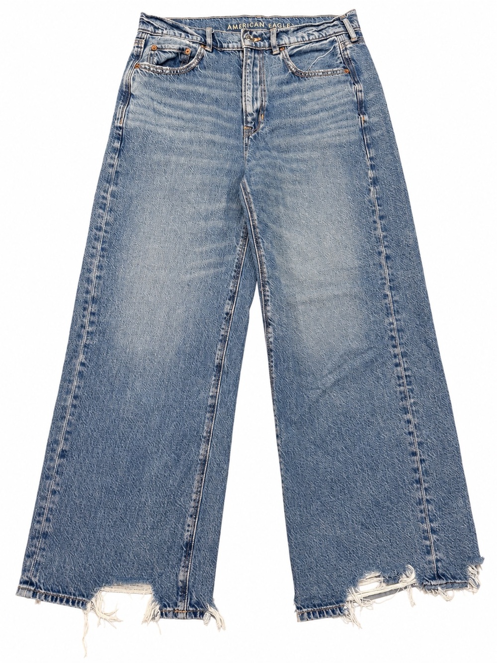 American Eagle Super High Rise Baggy Wide Leg Jeans Size 8 Short Distressed